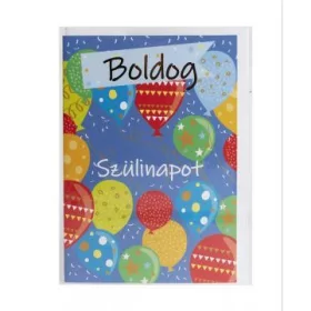   Képeslap színes lufikkal és Boldog Szülinapot felirattal, 13 x 19 cm - Kék
