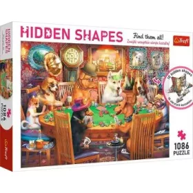   Trefl Hidden Shapes: Pókerező kutyák puzzle rejtett alakzatokkal - 1086 darabos