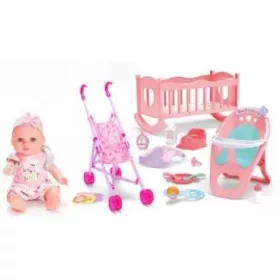   Játékbaba hanggal, bölcsővel és kiegészítőkkel - 30 cm