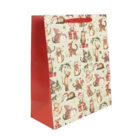 Cicák mikulássapkában mintás ajándéktasak - 31 x 42 cm