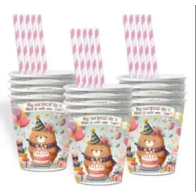 Maci mintás születésnapi papírpohár - 10 db-os