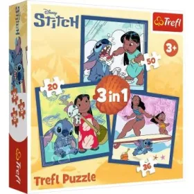   Trefl: Időzés Stitch-csel 3 az 1-ben - 20-36-50 darabos puzzle