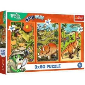   Trefl: Treflikék a dinoszauruszok világában puzzle - 3 az 1-ben
