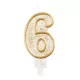 Arany csillámos 6-os Gold számgyertya, tortagyertya