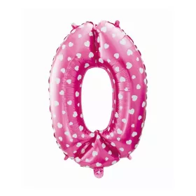 Rózsaszín Pink with Hearts 0-ás szám fólia lufi 61 cm