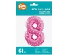 Rózsaszín Pink with Hearts 8-as szám fólia lufi 61 cm