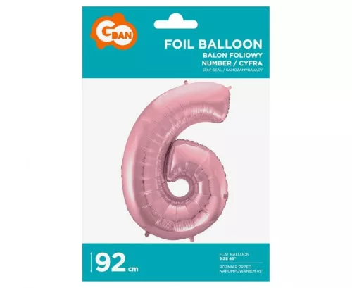 Rózsaszín Light Pink 6-os szám fólia lufi 92 cm