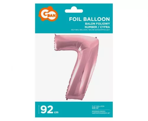 Rózsaszín Light Pink 7-es szám fólia lufi 92 cm