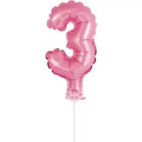 Rózsaszín 3-as Pink szám fólia lufi tortára 13 cm