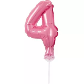 Rózsaszín 4-es Pink szám fólia lufi tortára 13 cm