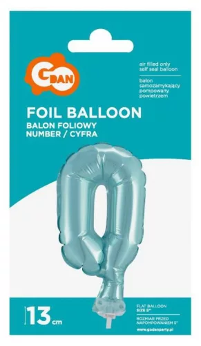 Kék 0-ás Light Blue szám fólia lufi tortára 13 cm