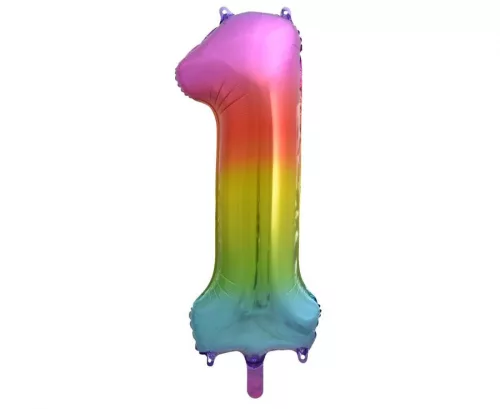 Szivárvány Rainbow 1-es szám fólia lufi 85 cm