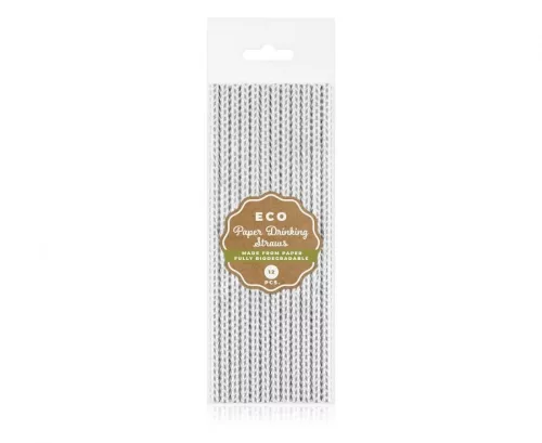 Ezüst Silver Chevron papír szívószál 12 db-os