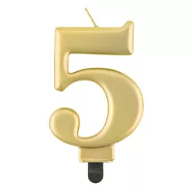 Arany 5-ös Metallic számgyertya, tortagyertya