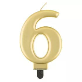 Arany 6-os Metallic számgyertya, tortagyertya