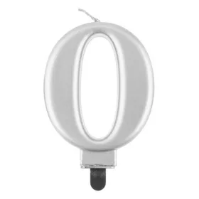 Ezüst 0-ás Metallic számgyertya, tortagyertya