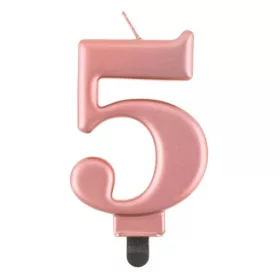 Rose Gold 5-ös Metallic számgyertya, tortagyertya