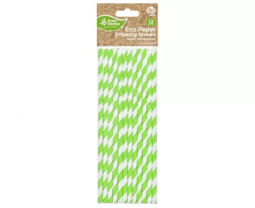 Zöld Green Stripes rugalmas papír szívószál 12 db-os