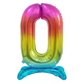 Színes Rainbow 0-ás szám fólia lufi talppal 74 cm
