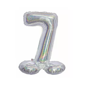   Ezüst Holographic Silver 7-es szám fólia lufi talppal 72 cm