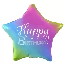   Szivárvány Happy Birthday Rainbow csillag fólia lufi 44 cm
