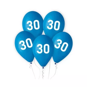   Kék Happy Birthday 30 Blue léggömb, lufi 5 db-os 12 inch (30cm)