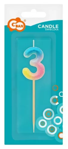 Színes mini 3-as Pastel Ombre számgyertya, tortagyertya