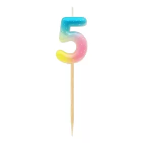 Színes mini 5-ös Pastel Ombre számgyertya, tortagyertya