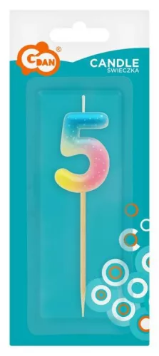 Színes mini 5-ös Pastel Ombre számgyertya, tortagyertya