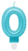 Kék 0-ás Pearly Light számgyertya, tortagyertya