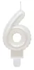 Fehér 6-os Pearly számgyertya, tortagyertya