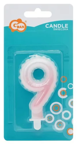 Fehér-Rózsaszín 9-es Ombre számgyertya, tortagyertya