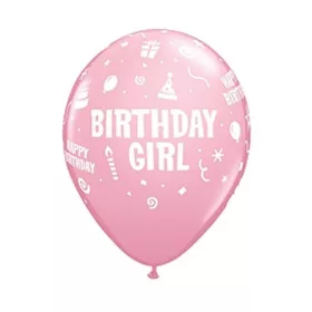   Happy Birthday Girl Pink léggömb, lufi 6 db-os 11 inch (28 cm)