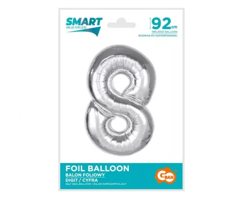 Ezüst 8-as Silver szám fólia lufi 92 cm
