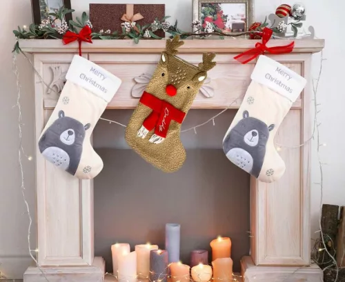 Rénszarvas Red Nose karácsonyi kandalló zokni, csizma 53 cm
