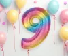 Színes 9-es Rainbow szám fólia lufi 92 cm