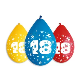   Happy Birthday 18 Star függő léggömb, lufi 5 db-os 12 inch (30 cm)