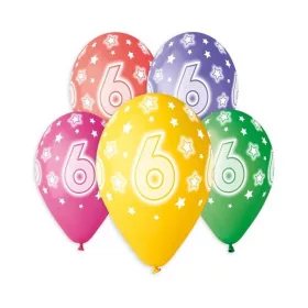   Happy Birthday 6 Star léggömb, lufi 5 db-os 13 inch (33 cm)
