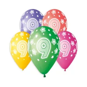   Happy Birthday 9 Star léggömb, lufi 5 db-os 13 inch (33 cm)