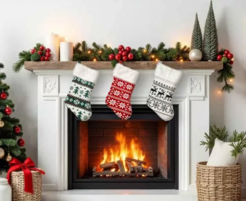 Karácsonyfa Trees karácsonyi kandalló zokni, csizma 41 cm