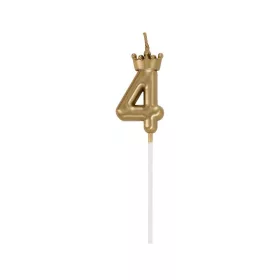 Arany Champagne Crown 4-es számgyertya, tortagyertya 6 cm