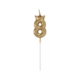 Arany Champagne Crown 8-as számgyertya, tortagyertya 6 cm