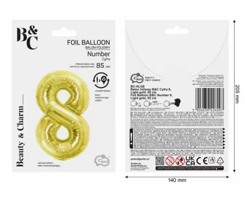 Arany 8-as Light Gold szám fólia lufi 85 cm
