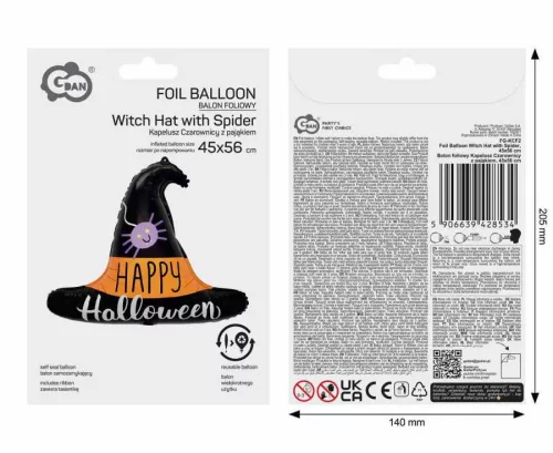Boszorkány kalap Spider fólia lufi 56 cm