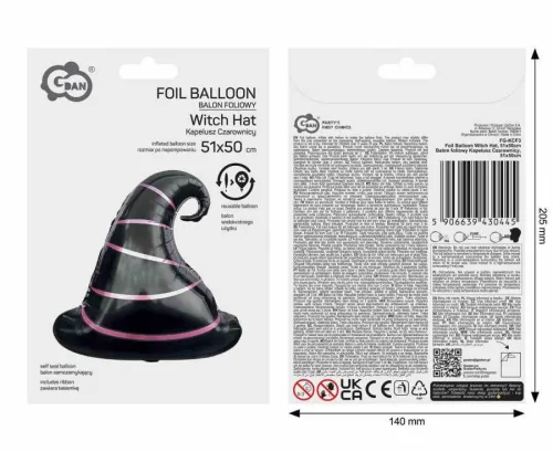 Boszorkány kalap Black fólia lufi 51 cm