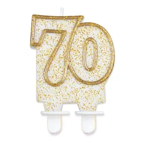 Arany csillámos 70-es Gold tortagyertya, számgyertya