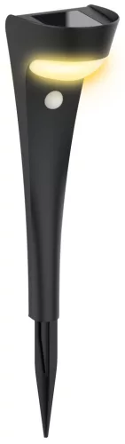 Napelemes kerti lámpa, Strend Pro Garden, fekete, 10,2 x 13 x 52,5 cm, 1 LED, mozgásérzékelővel, 3 m érzékelési távolság, melegfehér fényű, akkumulátoros