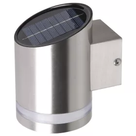   Napelemes fali lámpa, Strend Pro Garden, ezüst, 9 x 12 x 14 cm, 2 LED, rozsdamentes acél és műanyag, akkumulátoros, automatikus kapcsolás, fehér fény