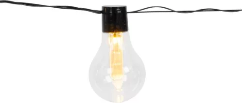 Napelemes kerti fényfüzér, Strend Pro Garden, izzó alakú, 10 LED, 2,7 m + 3 m kábel, akkumulátoros, automatikus kapcsolás