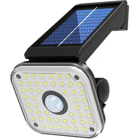   Napelemes fali lámpa, Strend Pro Garden, fekete, 15 × 10 × 10 cm, 48 LED, 300 lm, mozgásérzékelős, hidegfehér fény, műanyag
